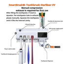 Toothbrush Sterilizer UV- SmartBrush- Color: White. Manual compression. exhaust is required for first use; After filling the toothpaste, if  need to squeeze. the toothpaste tube to exhaust, please manually.squeeze the toothpaste until it fills the internal cavity; Vibe Houses