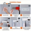 Toothbrush Sterilizer UV;  Installation Stepsa; 1 Clean the walls; 2 Tear off the 3M adhesive; 3 Stick it on the wall and wait for 2 hours; 4 Turn on the power and hang the tootbrush sterilizer; 5 Put on toothpast, Toothbrush; 6 Squeeze the toothpaste and let the toothpaste fill the cavity; vibe houses