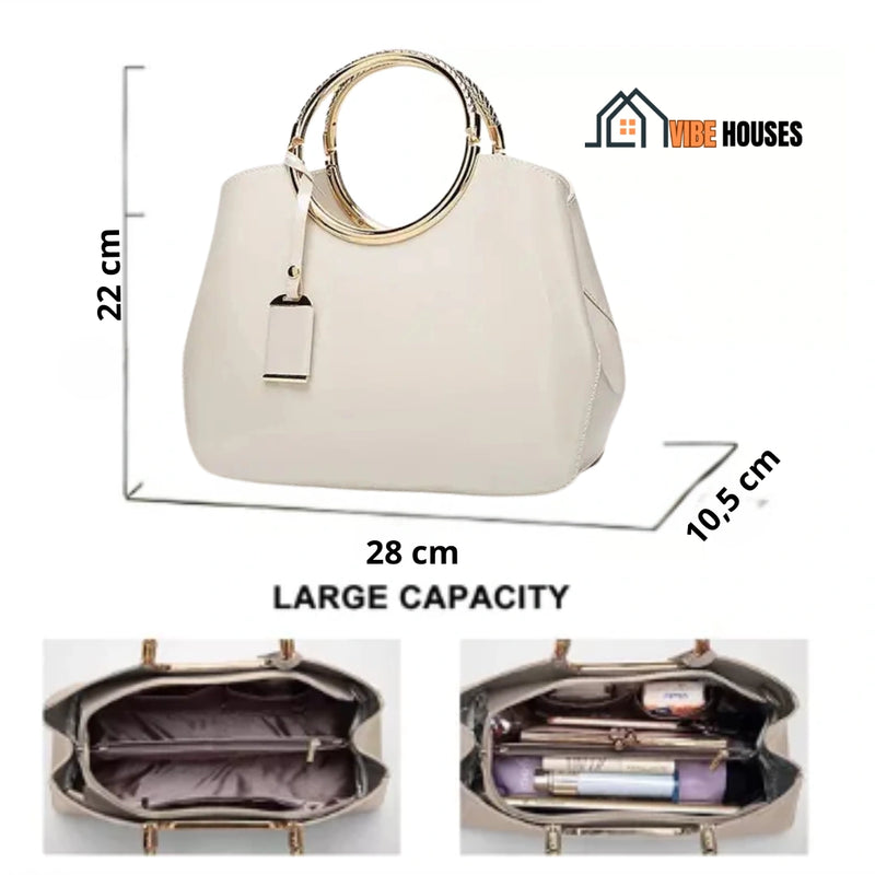 Bag - Eco-leather (PU) - three images together with details of the bag and measurements; 22 cm*28cm*10.5cm; vibe houses