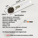 Digital spoon; Color: white Specification - Units: (Gram) G/(Ounce)OZ Minimum; Weight: 0,1g 0,01oz; Maximum Weight: 500g; Material: ABS Plastic; Color: White; Display: LCD Size: 22,5 cm x 5,8 cm (225 mm x 58mm). Contains: 1x Measuring Spoon with Digital Scale; NOTE: Does not include the battery. Vibe Houses.