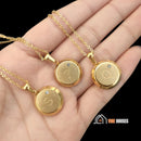 Pendant necklace. Initial AZ - Semi jewel. 18k gold plated. In the palm of one hand are three pendant necklaces with the initials S P Q. vibe houses
