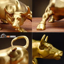 Wall Street Bull Statue - Golden; Four images together in one. Highlights details of the statue; vibe houses 