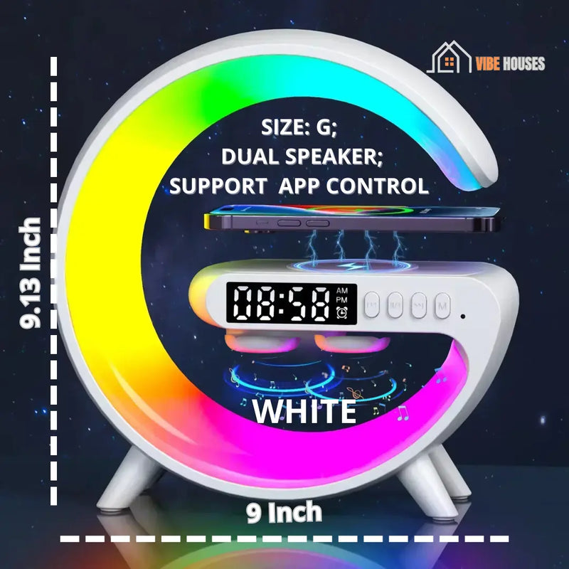 Alarm Clock, SIZE, G, 9.13 Inch, 3.3 Inch, 9 Inch; DUAL SPEAKER, 
SUPPORT  APP CONTROL, Color White,  Buy Now! Vibe Houses