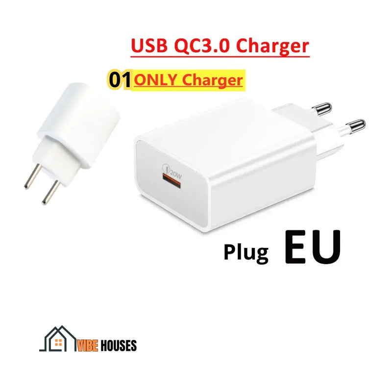 Plug EU, USB QC3.0 Charger, Only 01 Charger;  Buy Now! Vibe Houses