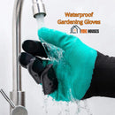 Gloves Gardening Waterproof With Claws; Green color. Under an open water tap; Vibe Houses