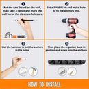 Broom holder. Multifunctional. HOW  TO  INSTALL . 1 Put the card board on the wall, than take a pencil and mark the wall heree the sis screw holes are; 2 Get a 1/4 drill bit and make holes to fit hte anchors into; 3 Use the hammer to put the anchors in the holes; 4 Then place the organizer back in position and screw into the anchors; vibe houses