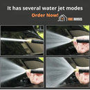  High Pressure Washer - Four images together demonstrating how the high pressure washer has several water jet modes. Order now; AquaFoam Pro by  Vibe Houses.