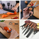 knife set 6-piece ; Four images together. cutting another breaking nuts, another removing the carrot peel and finally the Stainless Steel Knife Set 6 Pcs - Knives, Peeler & Scissors; vibe houses