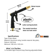 High Pressure Washer - Water jet pressure washer specifications. Material: Aluminum alloy ABS plastic; Feature: Soft grip; Measurement: 14.5cm x 18cm/145mm x 180mm; Color: Black. In the box 01 Portable high pressure water. AquaFoam Pro by Vibe Houses; Order now!