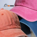 Adjustable Cap for Women for Ponytail; Image enhanced shows three color parts of the caps, Pink, Blue, Orange; Vibe Houses.