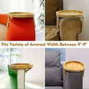 Sofa armrest tray. Fits round, square, curved arms. Three images show this. square arm. curved arm. round arm. Diameter: 25cm/10in. Vibe Houses