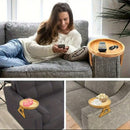 Sofa armrest tray. Four images together in one. With the phrase: in a convenient place. Vibe Houses