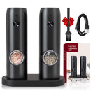 Two set of electric salt and pepper grinder; With base, USB cable and gift; Color: black; order now; GrindPro by Vibe Houses.