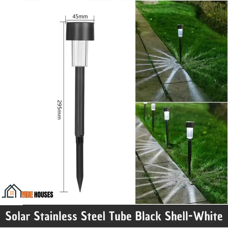 Solar Powered Garden Lights, Solar Stainless Steel Tube Black Shell-White; Buy Now; Vibe House