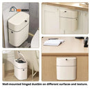 TrashCan: Four Images Together shows Wall-Mounted Hinged Dustbin in different locations, surfaces, and textures. Vibe Houses.