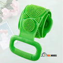 Luxurious and soft bath brush; Displayed curled; color green, vibe houses