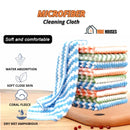  Towel - Ten beautiful towels in different colors. They are on a wooden board. And the message in the picture is; MICROFIBER, Cleaning Cloth, soft and comfortable, WATER ABSORPTION, SOFT CLOSE SKIN, CORAL FLEECE, DRY WET AMPHIBIOUS; Vibe Houses