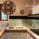 Luminous Wooden Wall Clock - This is placed on the wall of a kitchen. It's daytime. Image of the watch is enlarged to see details. Vibe Houses