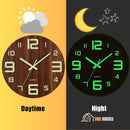 Two Luminous Wooden Wall Clocks - They are side by side. One representing the day and the other the night with luminosity Soft glow in the hands and numbers. Size: 10.8 inches/27.5 cm diameter; Color: Wood. Order now and enjoy FREE shipping! Vibe Houses