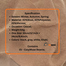 CozyMuse beanie;  Specification
Season: Winter, Autumm, Spring;
Material: 30%Wool, 50%Polyester, 20%Viscose; Occasion: Casual; Weight:64g; One Size: 30cm/12 inch + 24cm/9,4inch; Colors: black, gray, white, khaki;  Contains 01 - CozyMuse Beanie; vibe houses