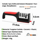 Scissor And knife Sharpener – Include; 1pcs Knife and Scissors Sharpener  Four-stage. SharpMaster; Material: Tungsten Carbide + Ceramic + Plastic; Metal Type: Stainless Steel; Size: 21.3 x 5 x 5.5  x 9cm; Color: Black and Red; Weight: 143g; Vibe Houses, Order Now!