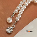 Necklace. Pearl necklace with crystal pendant - Lunna. A show of detail. Enlarged image vibe houses