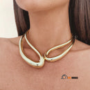 Choker | Golden Spiral Aura. Woman wears the Golden Spiral Aura choker around her neck, vibe houses