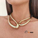 Necklace choker gold- Woman poses for photo wearing the Aurelia choker necklace, vibe houses
