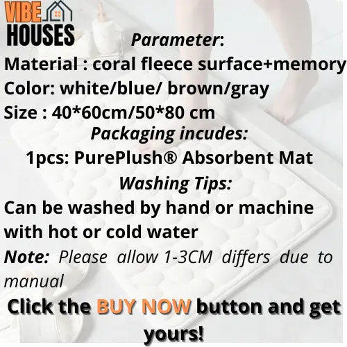 Absorbent Mat transparent image background Parameter:  Material : coral fleece surface+memory  Color: white/blue/ brown/gray Size : 40*60cm/50*80 cm Packaging incudes: 1pcs: PurePlush® Absorbent Mat Washing Tips: Can be washed by hand or machine with hot or cold water Note:  Please  allow 1-3CM  differs  due  to manual Click the buy now button and get yours. Vibe Houses