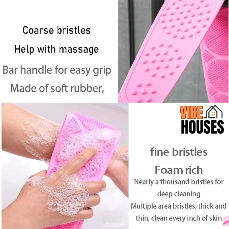 It is written Coarse bristles help with massage bar handle for easy grip made of soft rubber fine bristles foam rich nearly a thousand bristles for deep cleaning multiple area bristles thick and thin clean every inch of skin. Vibe Houses