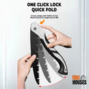 Saw. Foldable in carbon fiber. Image exemplifies how the saw works. One-click lock quick fold. Vibe Houses.
