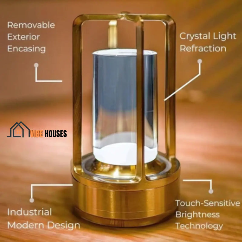 Table lamp. Touch LED - features: removable exterior encasing. crystal light refraction. Industrial modern design. touch-sensitive brightness technology. Vibe Houses